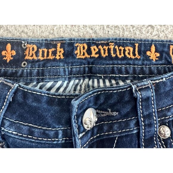 Y2K Rock Revival Easy Straight Jeans Heather Bling Embellished Flap Pocket - Picture 5 of 16